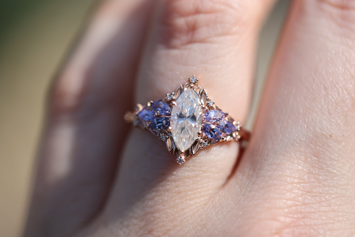 Briar Starlight with 10x5mm Marquise Moissanite and Tanzanite