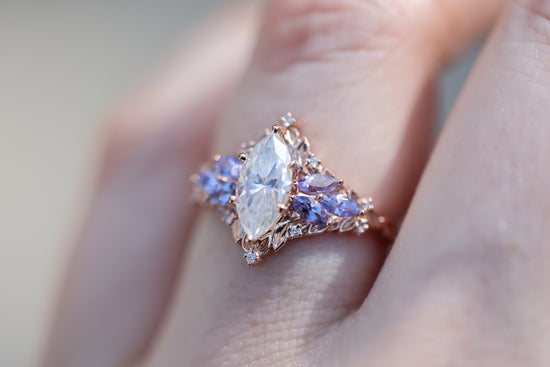 Briar Starlight with 10x5mm Marquise Moissanite and Tanzanite