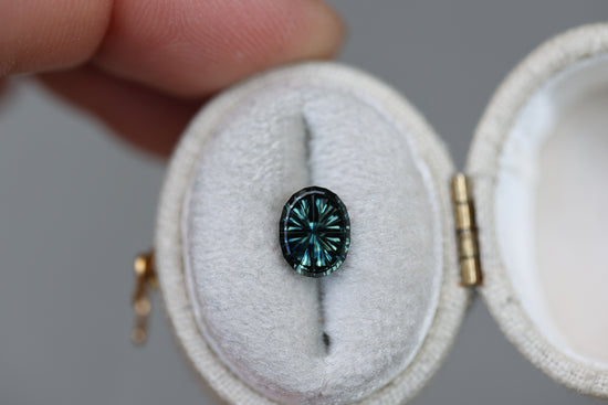 1.54ct oval deep teal green sapphire - Starbrite cut by John Dyer