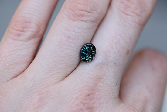 1.54ct oval deep teal green sapphire - Starbrite cut by John Dyer