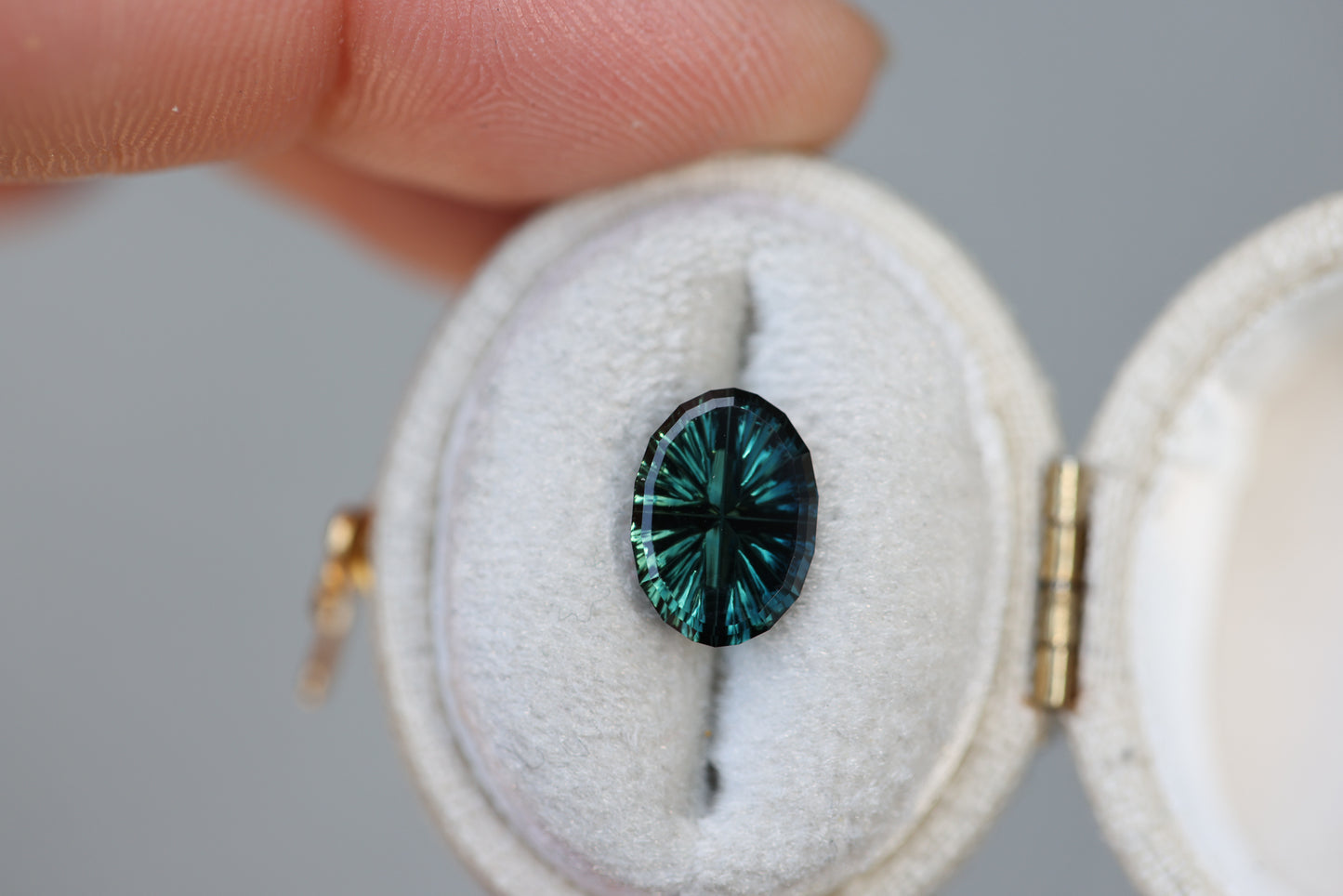 2.29ct oval deep teal green sapphire - Starbrite cut by John Dyer