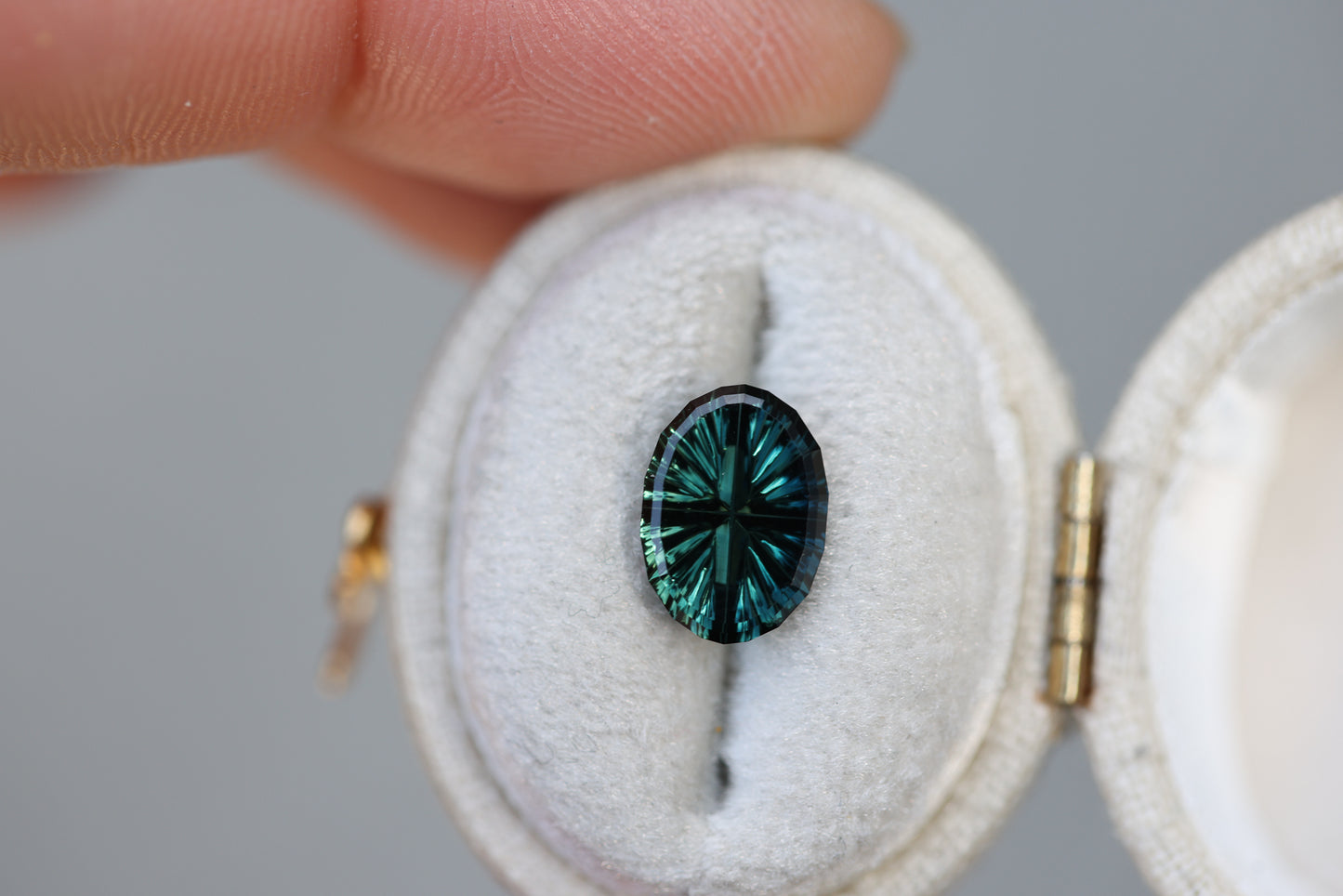 2.29ct oval deep teal green sapphire - Starbrite cut by John Dyer