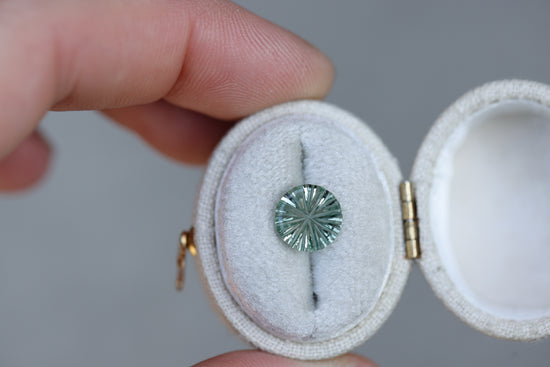 1.7ct round seafoam green sapphire - Starbrite cut by John Dyer