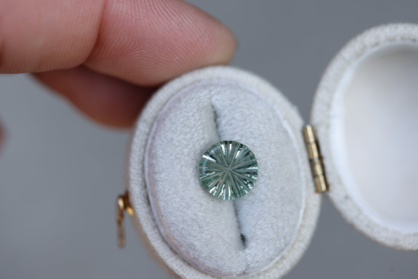 1.7ct round seafoam green sapphire - Starbrite cut by John Dyer