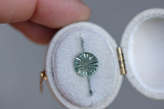 1.7ct round seafoam green sapphire - Starbrite cut by John Dyer