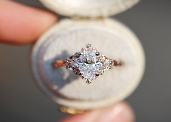 Briar Rose Three Stone with 1.2ct Oval Lab Diamond and Mint Diamond Accents