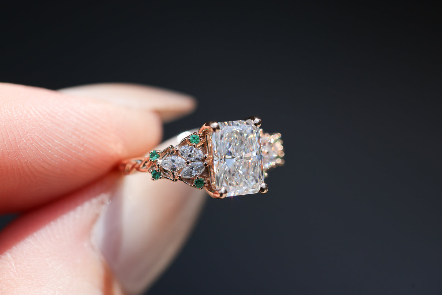 Enchanted garden with 1.3ct radiant lab diamond