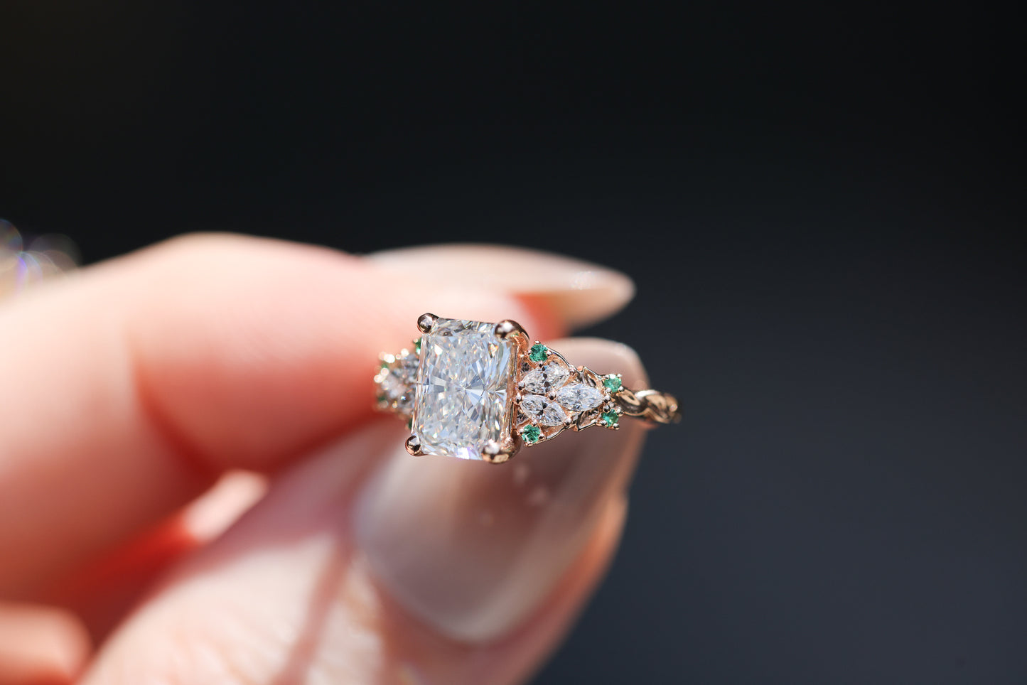 Enchanted garden with 1.3ct radiant lab diamond