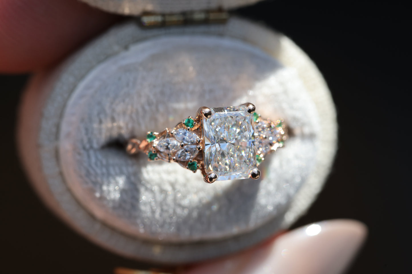 Enchanted garden with 1.3ct radiant lab diamond