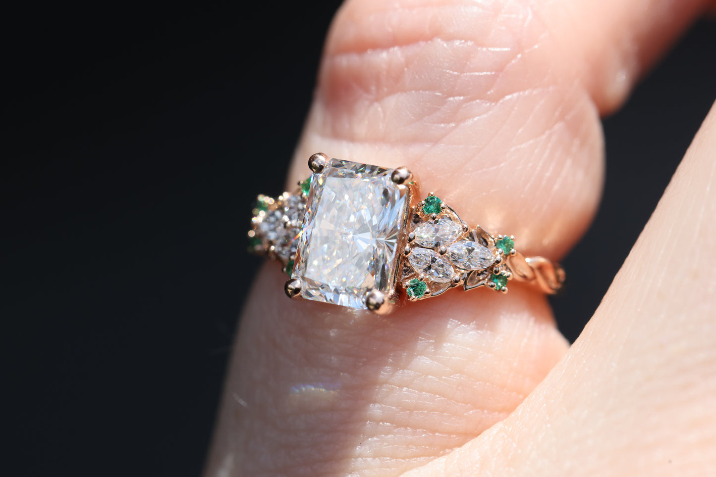 Enchanted garden with 1.3ct radiant lab diamond