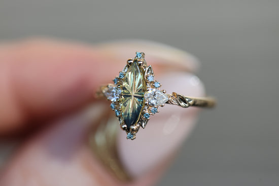 Ready to ship- Size 7 14k yellow Romina with marquise starbrite sapphire