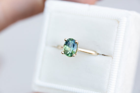 Load image into Gallery viewer, The Elora setting with oval teal green sapphire
