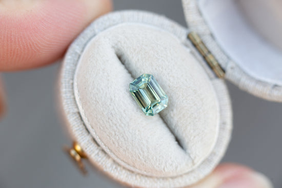 1.22ct emerald cut light teal sapphire