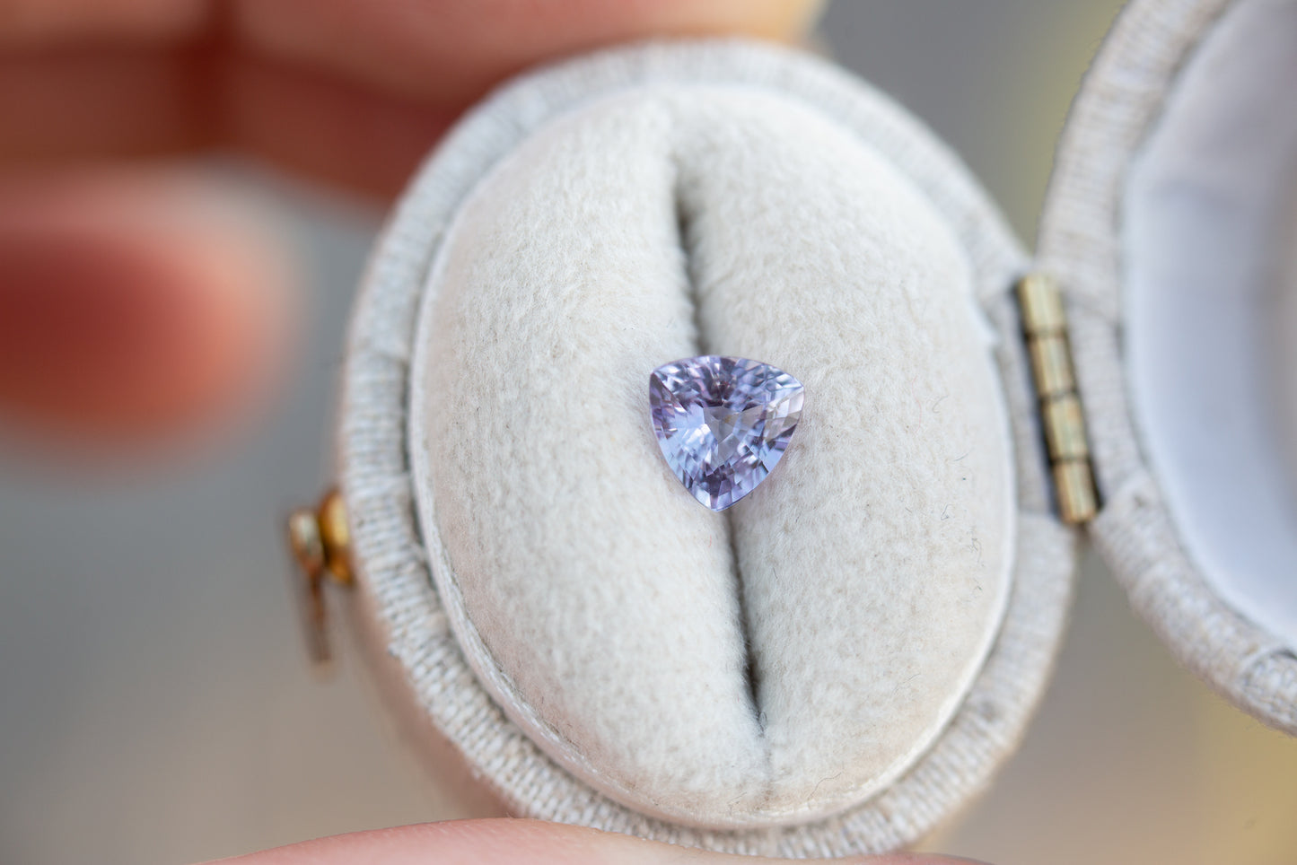 Load image into Gallery viewer, .86ct trillion cut lavender sapphire
