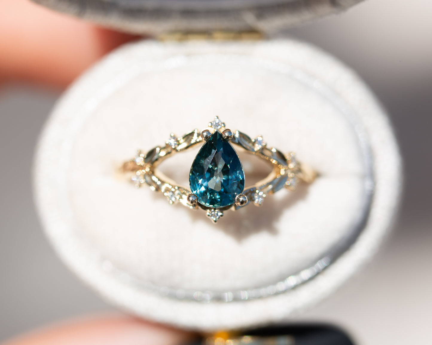 Briar rose with teal Montana sapphire
