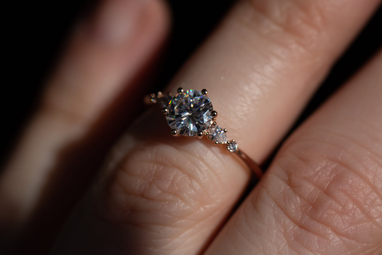 6mm round moissanite and diamond five stone engagement ring