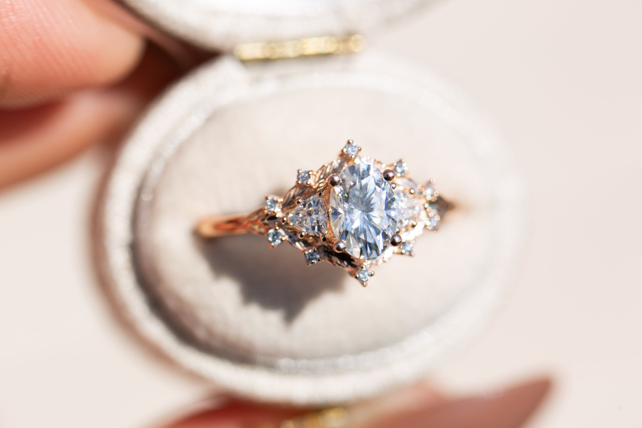 Woodland Three Stone setting with oval moissanite – Oore Jewelry