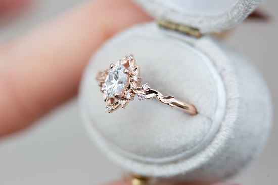 Briar rose halo with oval moissanite and diamond accents