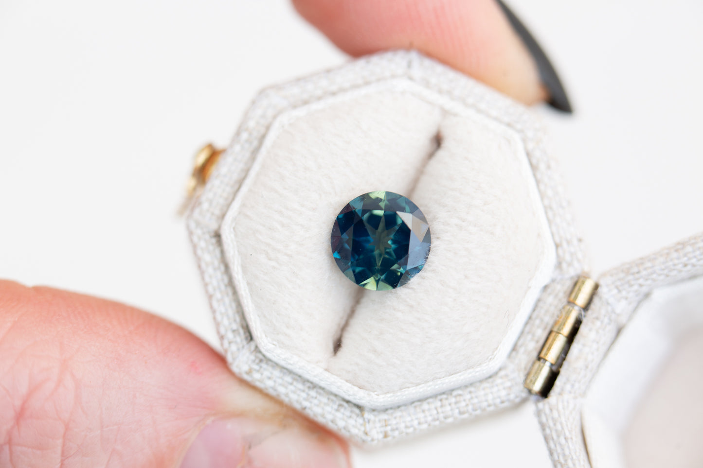1.85ct round blue green sapphire