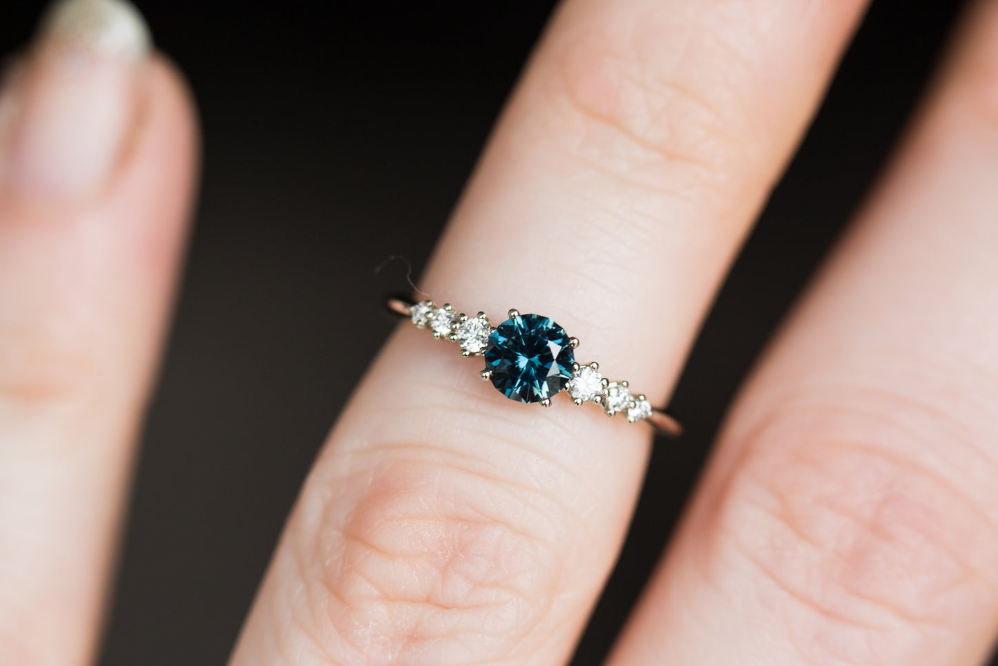 Load image into Gallery viewer, Montana sapphire and diamond seven stone ring
