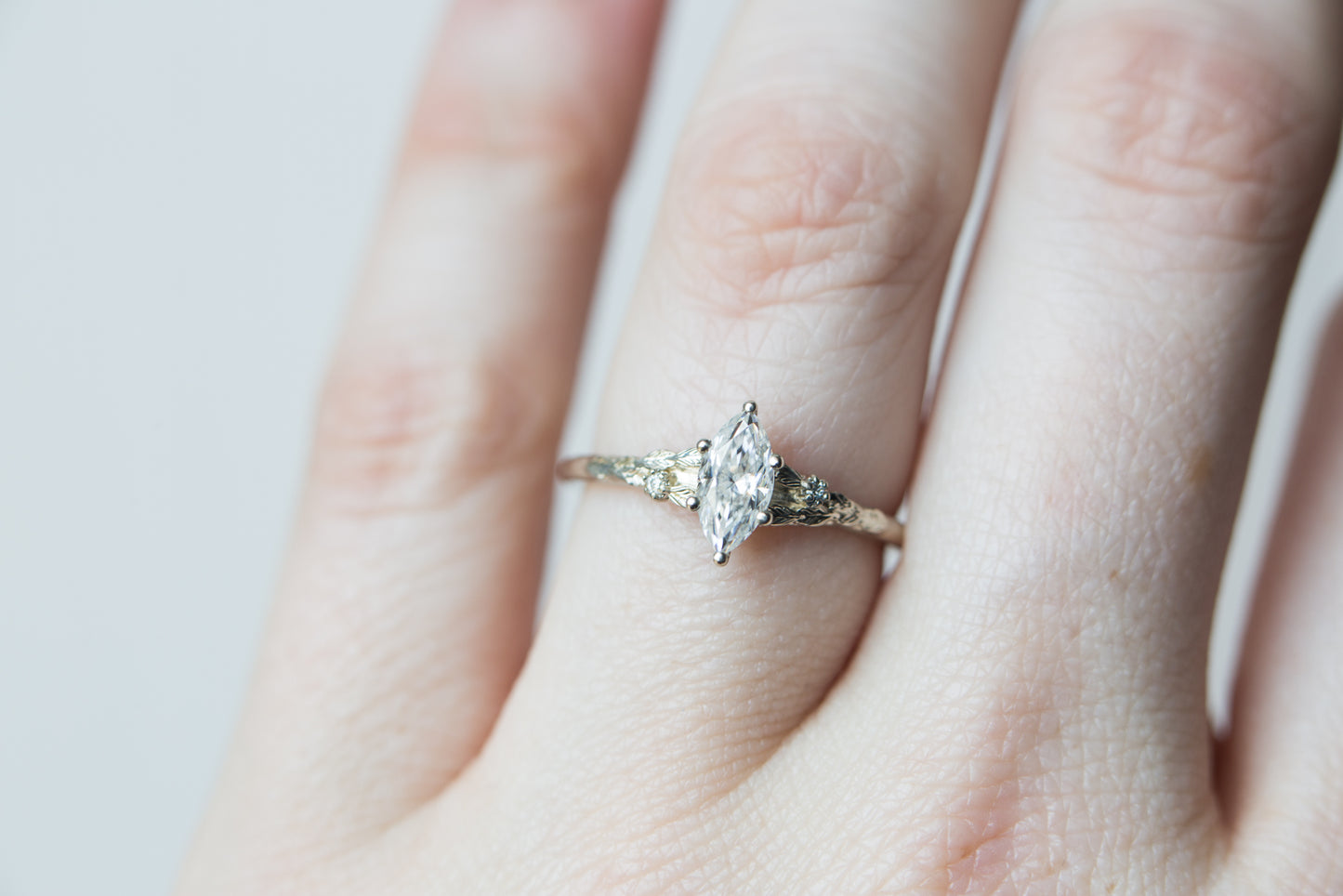 Load image into Gallery viewer, Marquise moissanite leaf cathedral engagement ring
