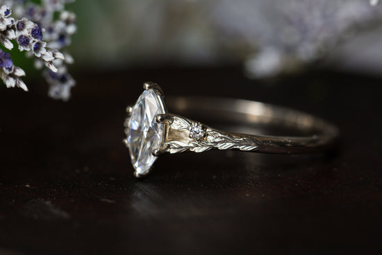 Load image into Gallery viewer, Marquise moissanite leaf cathedral engagement ring
