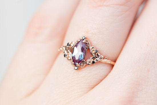 Aurora setting with marquise lab alexandrite and black diamonds