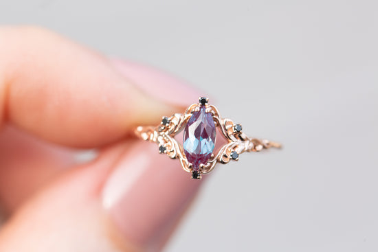 Aurora setting with marquise lab alexandrite and black diamonds