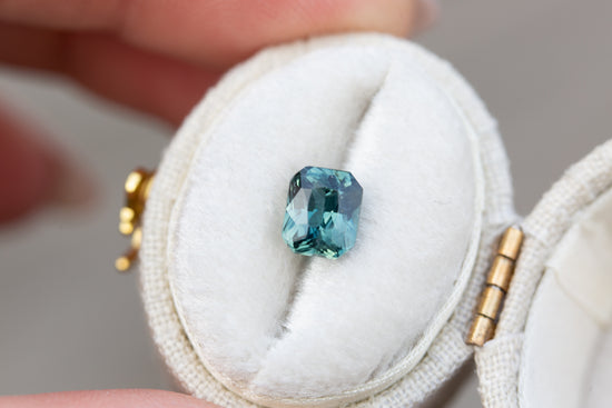 Load image into Gallery viewer, 1.67ct radiant cut teal blue sapphire
