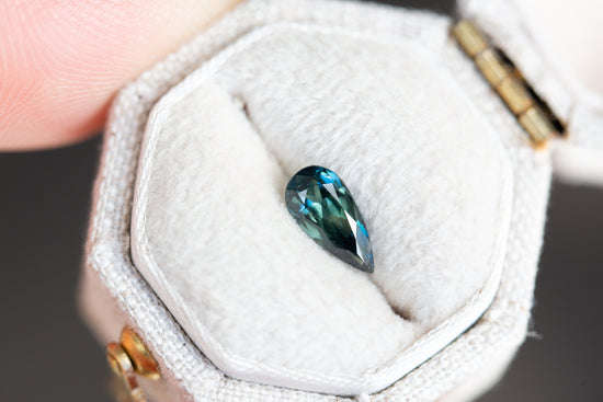.7ct elongated pear dark blue green sapphire