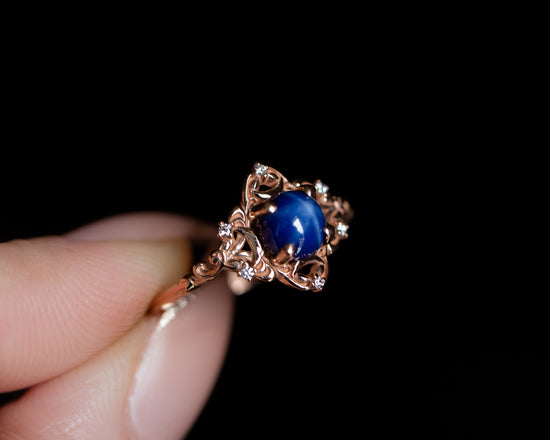 Art Deco Mine Cut Diamond Star Sapphire Ring in Gold – Boylerpf