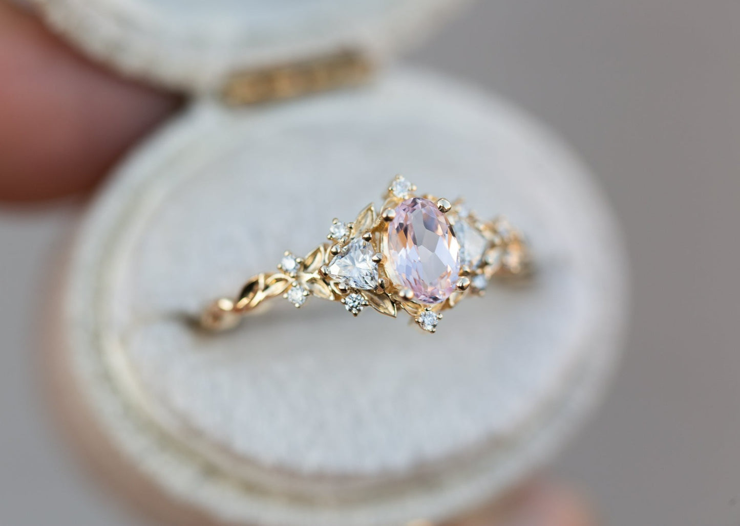 Natural Oval Padparadscha Sapphire Ring Rose Gold 3 Stone Diamond Ring | La  More Design