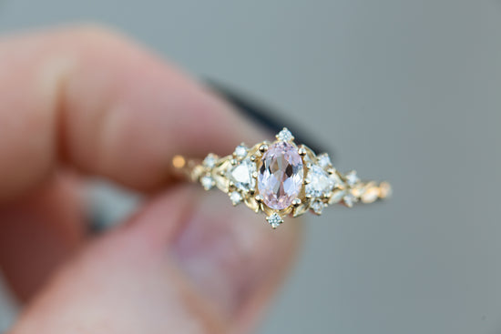 Briar rose three stone with oval lab pink sapphire