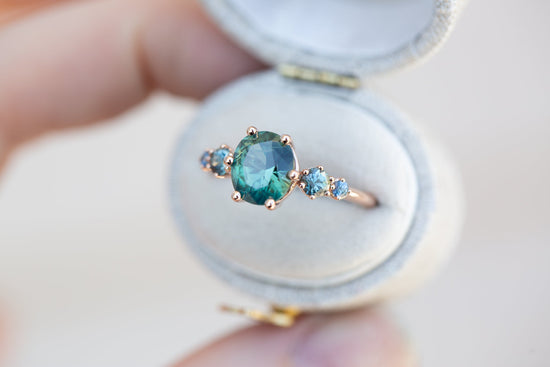 Five stone setting with blue/green sapphire side stones (setting only)
