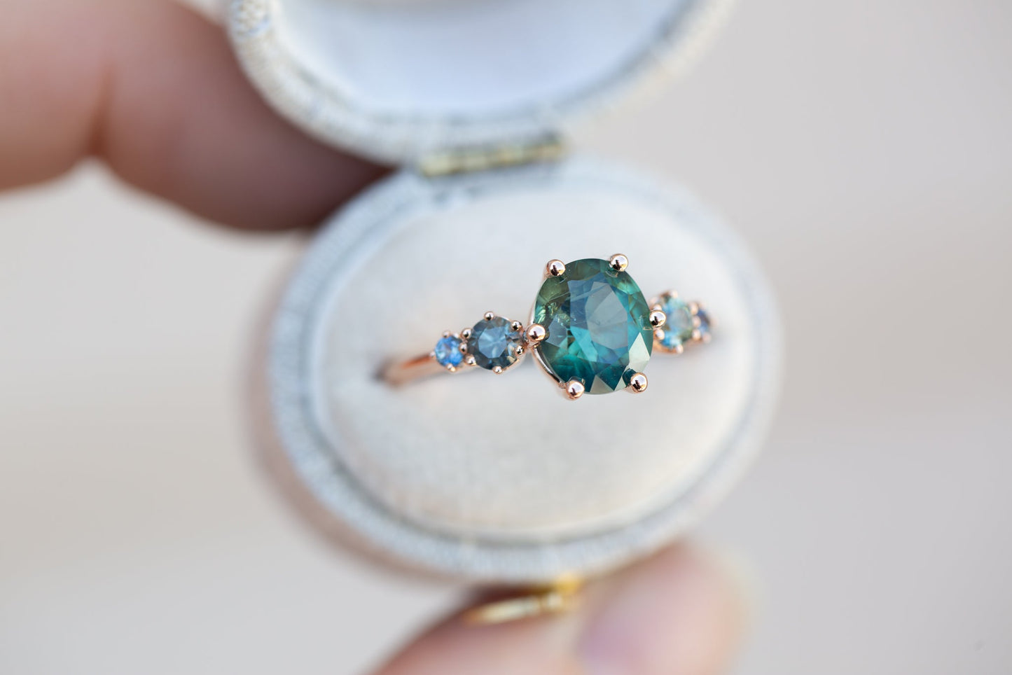 Five stone setting with blue/green sapphire side stones (setting only)