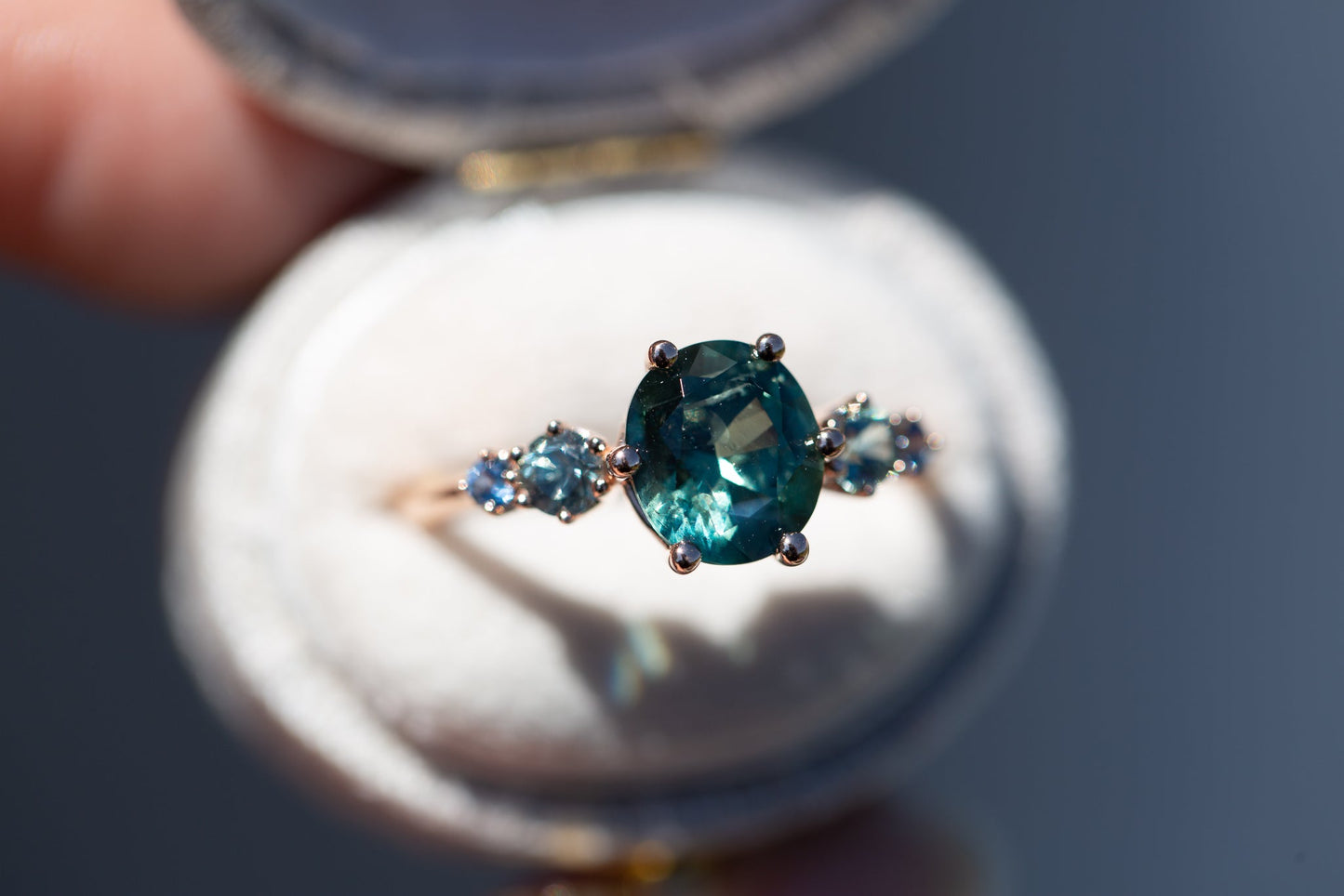 Five stone setting with blue/green sapphire side stones (setting only)