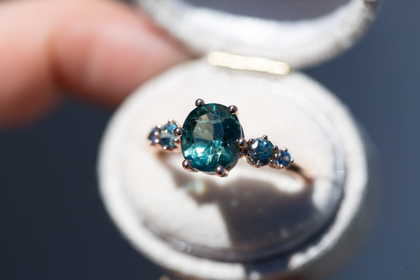 Five stone setting with blue/green sapphire side stones (setting only)