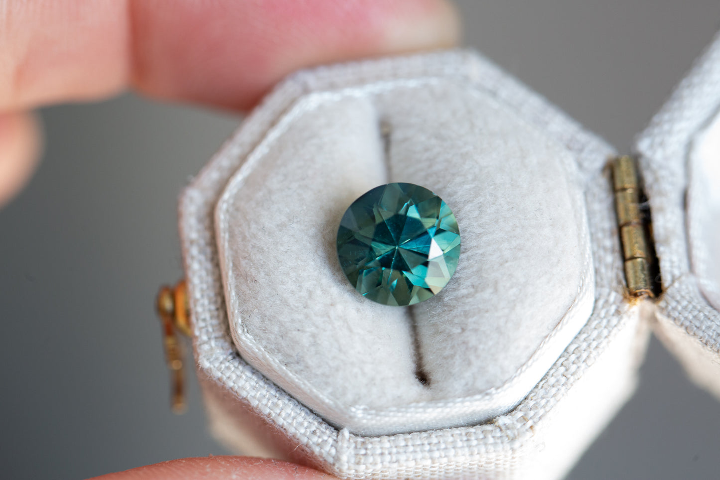 3.02ct round Portuguese cut teal blue green sapphire