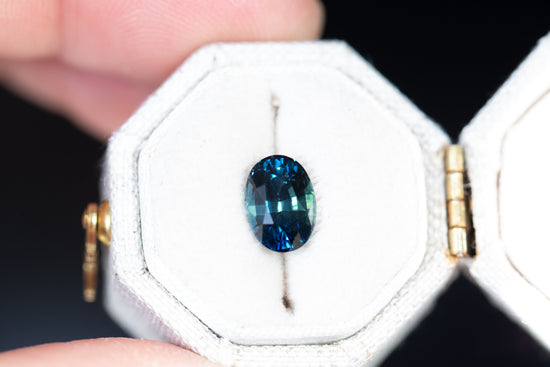 Load image into Gallery viewer, 2.04ct oval deep teal blue sapphire
