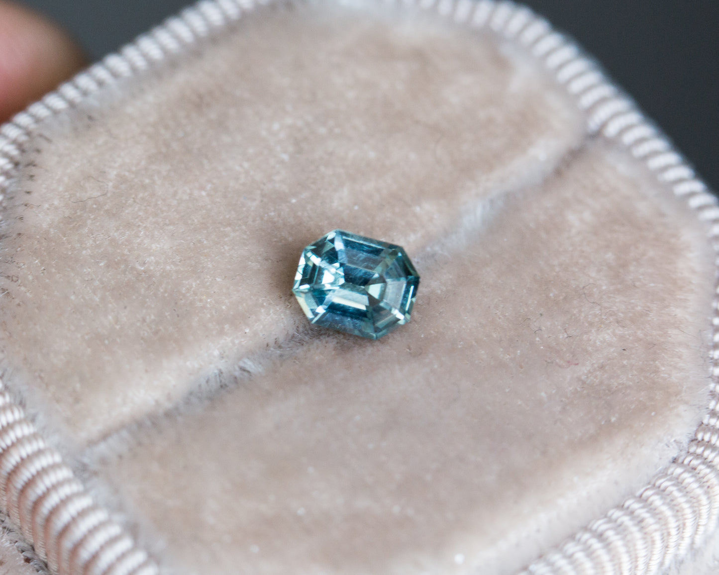 Load image into Gallery viewer, .97ct teal blue emerald cut sapphire
