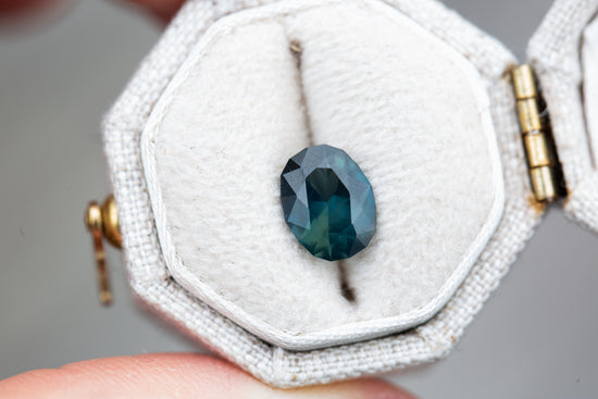 1.65ct oval precision cut deep blue green sapphire