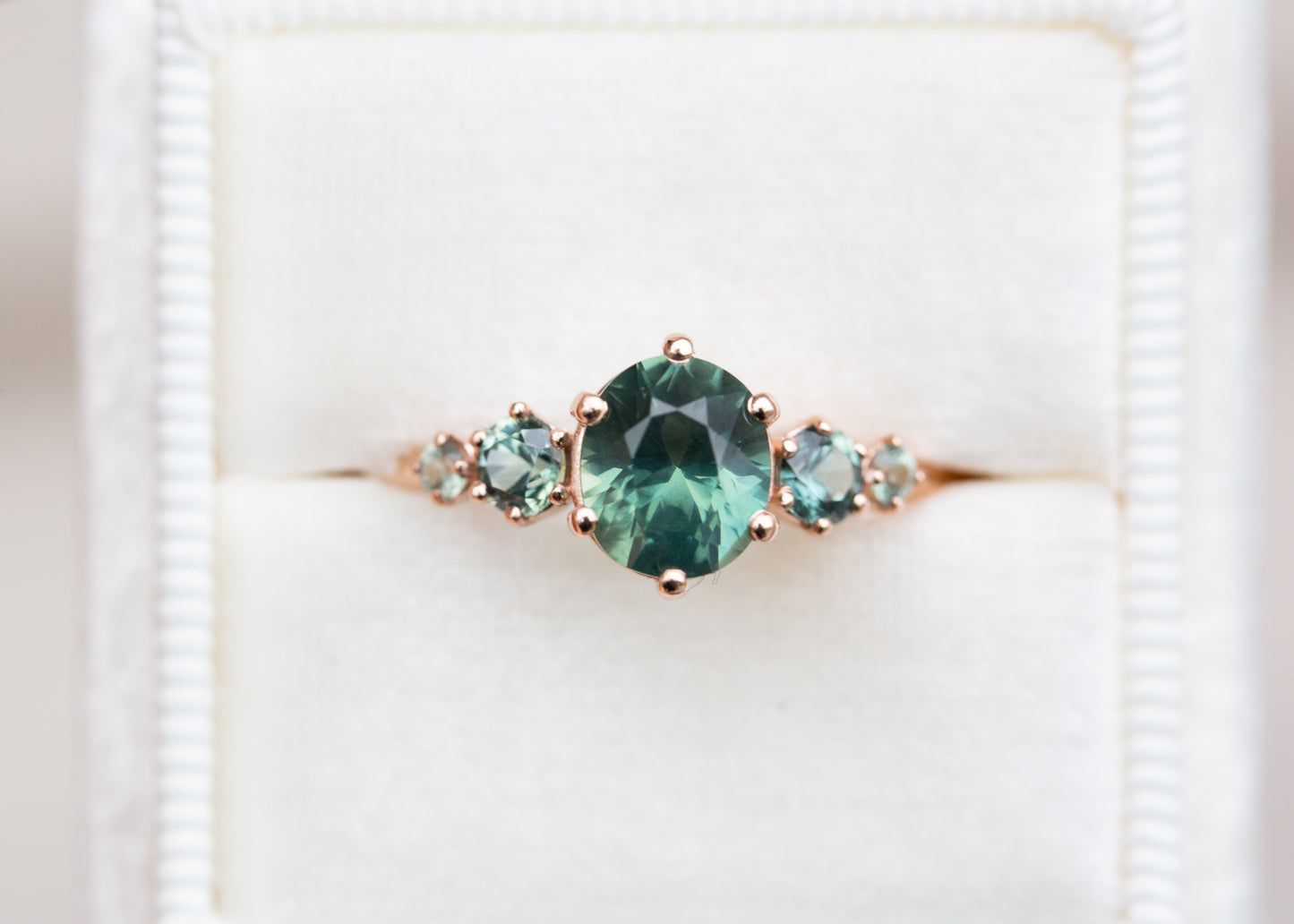 Five stone setting with blue/green sapphire side stones (setting only)