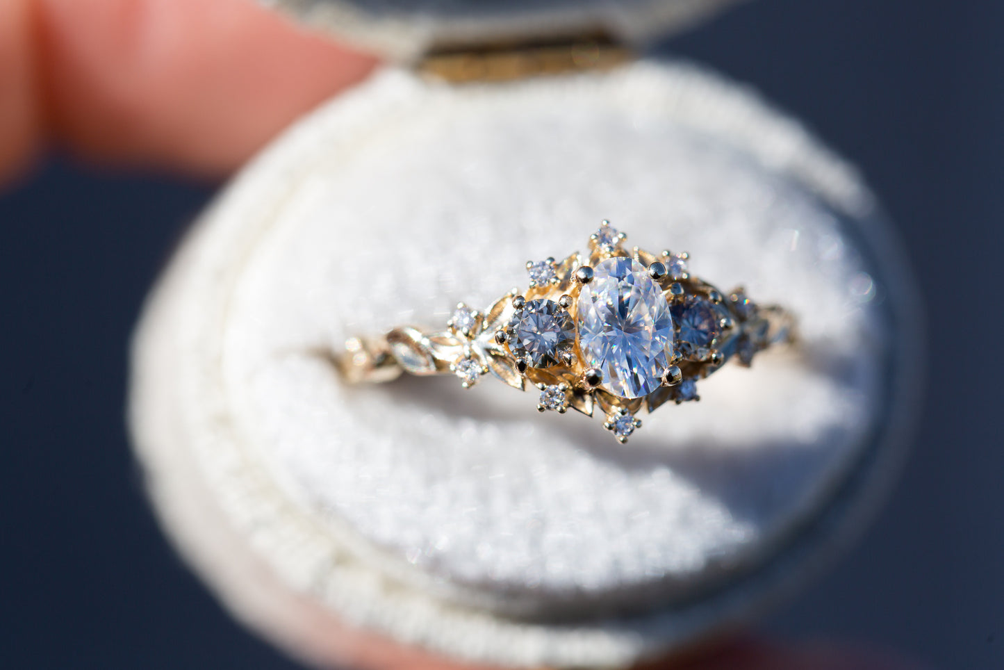 Load image into Gallery viewer, Briar rose three stone with moissanite and champagne diamonds
