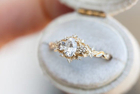 Load image into Gallery viewer, Briar rose three stone with moissanite and champagne diamonds
