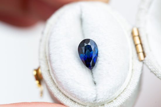 1.6ct pear deep velvet blue sapphire