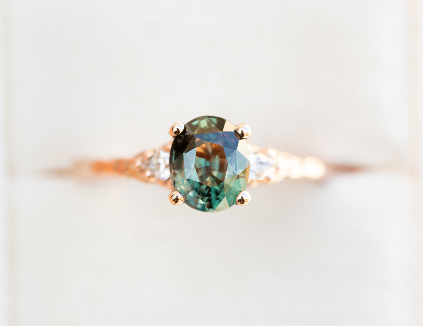 The Aspen with oval green sapphire