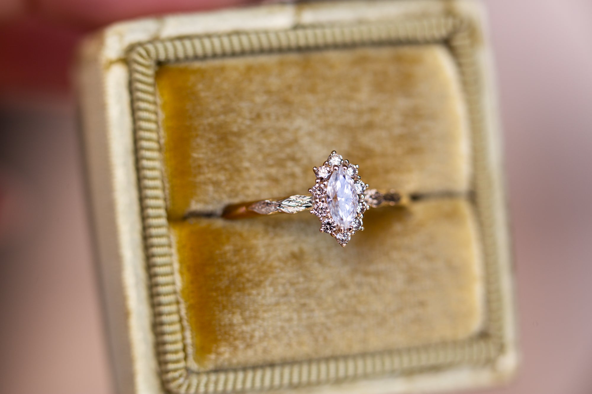 Midsummer Petite setting with lab diamond marquise center and Midsummer Petite setting with lab diamond marquise center and