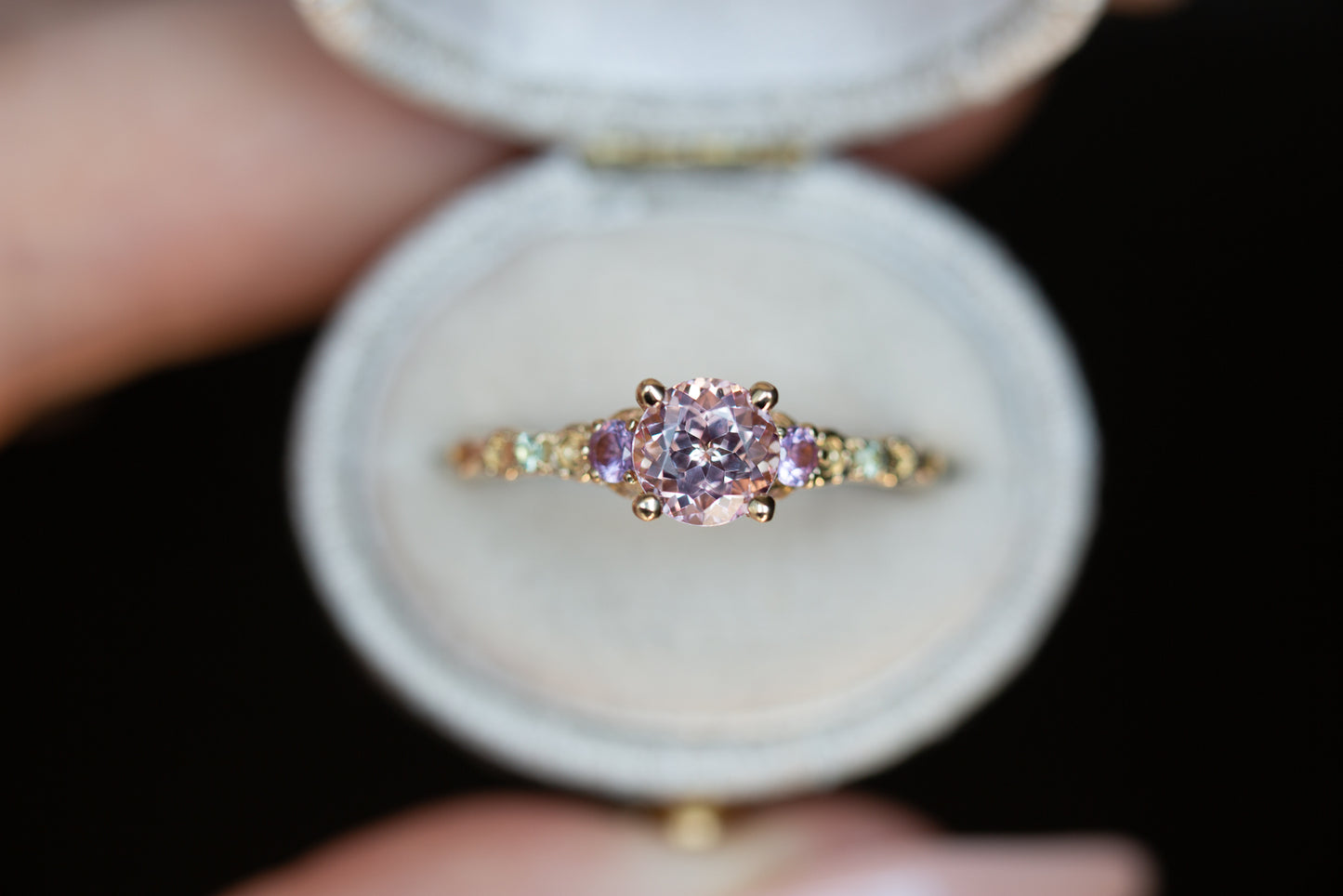 Load image into Gallery viewer, The Rosa setting with lab peach sapphire
