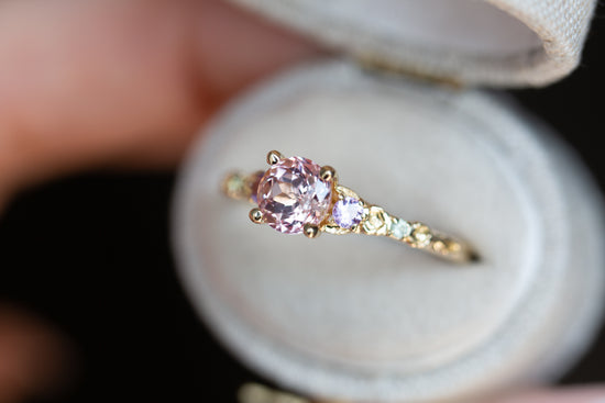 Load image into Gallery viewer, The Rosa setting with lab peach sapphire
