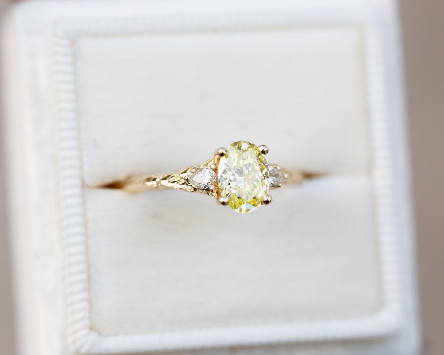 Load image into Gallery viewer, Aspen setting with a .84ct yellow lab diamond
